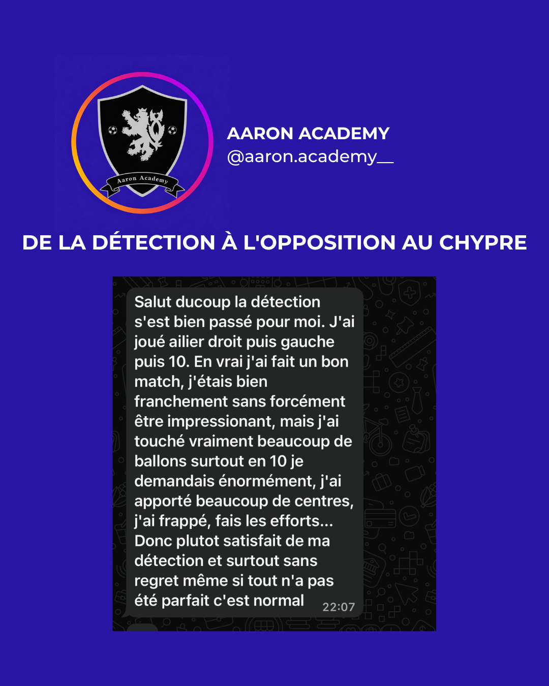 Témoignage joueur Aaron Academy résultat obtenu